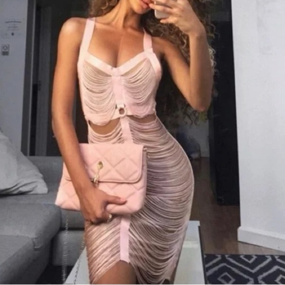 Elegant Pink Fringe Dress